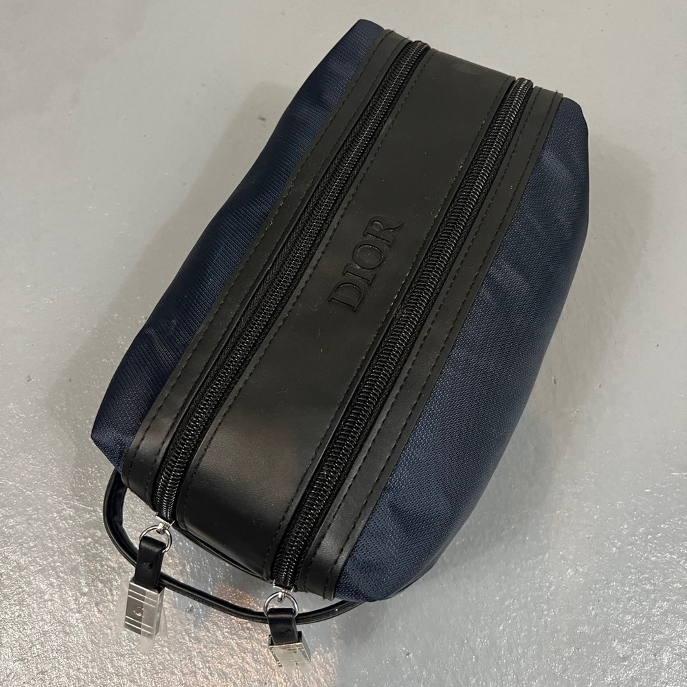 New Christian Dior Navy Blue Nylon Double Compartment Cosmetic Bag - Picture 2 of 10